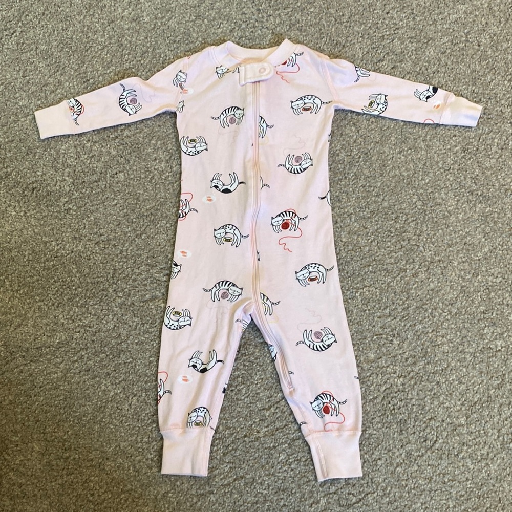 Hanna Andersson Pink Cat Print Zip Pajama One-Piece